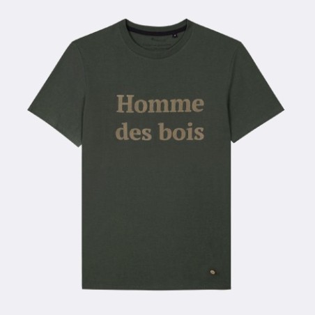 T-shirt Arcy Coloris vert Impression Homme des bois col rond Marque FAGUO en coton biologique