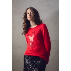 Pull rouge Col rond motif Noël Marque Marble en viscose et polyamide