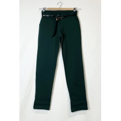 Pantalon slim vert bouteille en viscose et polyester fabriqué en Italie