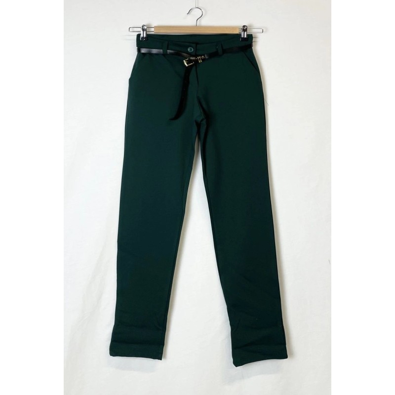 Pantalon slim vert bouteille en viscose et polyester fabriqué en Italie