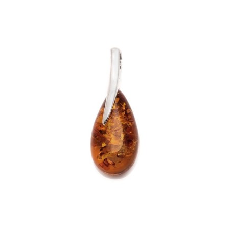 pendentif argent forme goutte 925/1000 ambre cognac opalook