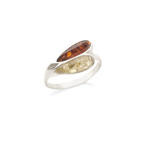 bague argent rhodie 925/1000 ambre cognac et miel opalook