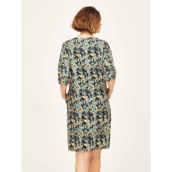 Robe droite à fleurs en Modal  Modèle Barns  Marque THOUGHT  Fond marine imprimé floral  Composition : 64% modal et 36% viscose